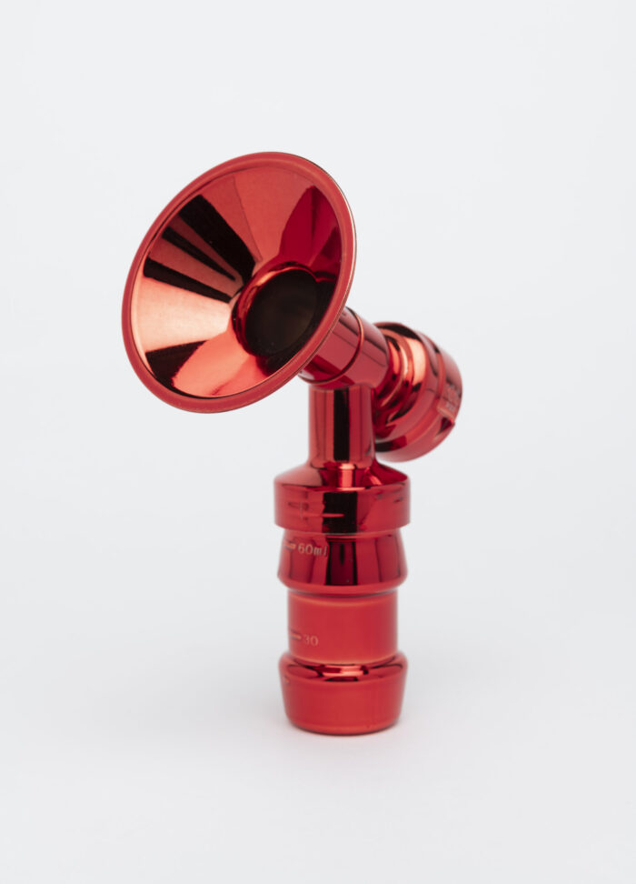 Image of a red chrome breast pump