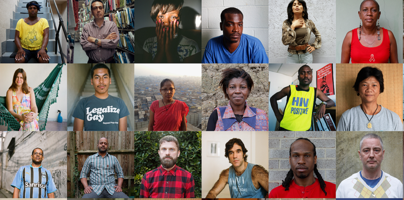 Grid image of many headshots from global participants in this travelling exhibition.