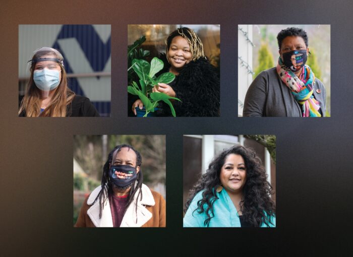 Collection of five images of headshots of our exhibition storytellers.