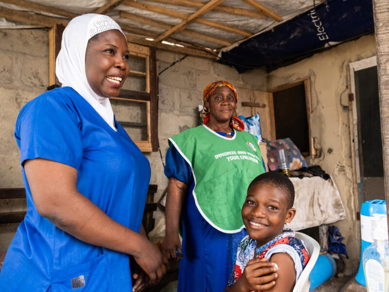 A young girl after receiving the HPV vaccine in a clinic in Nigeria.