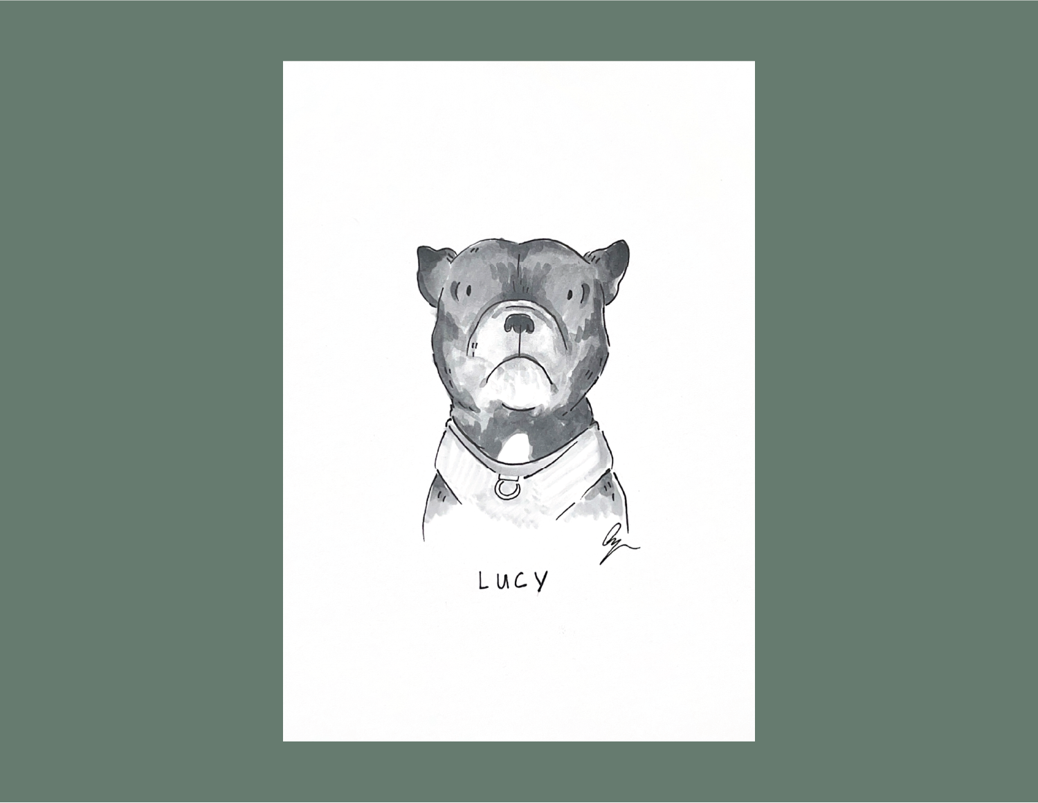 Dog sketch on green background