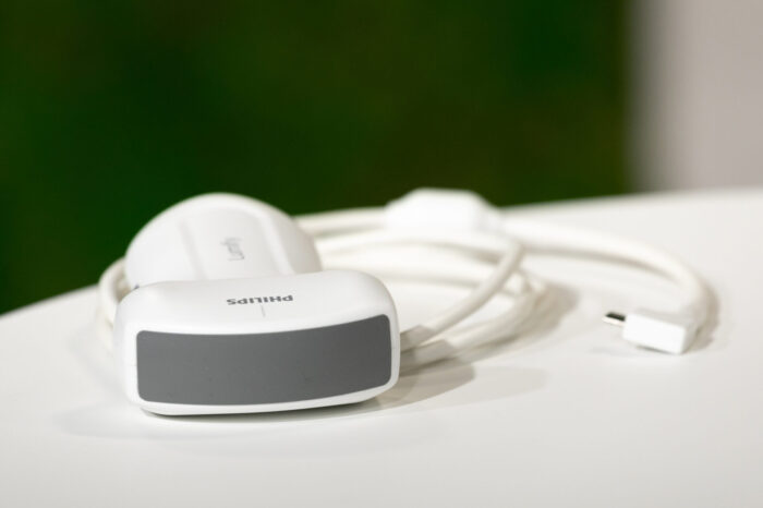 Image of AI enabled ultrasound wand on a white table.