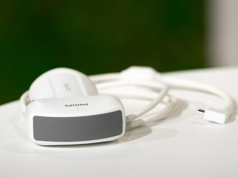 Image of AI enabled ultrasound wand on a white table.